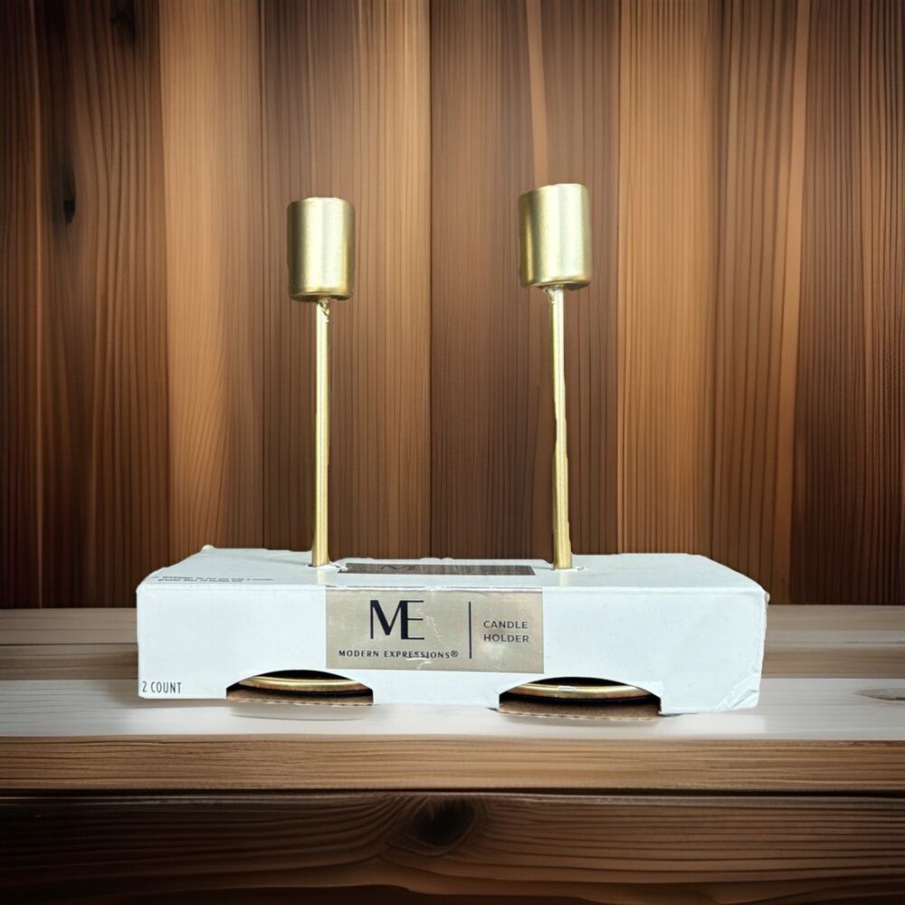 Modern Expressions 2 Count Gold Candle Holders for Pillar Candles Home Decor New